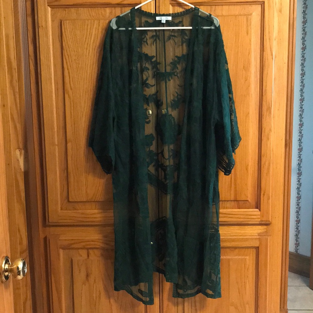 Emerald green lace kimono